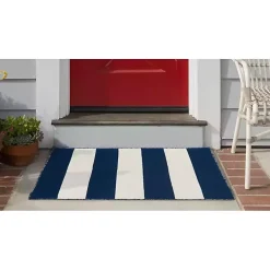 Kirklands Home Outdoor Rugs|Navy Cabana Stripe Indoor/Outdoor Scatter Rug