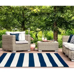 Kirklands Home Outdoor Rugs|Navy Cabana Stripe Indoor/Outdoor Area Rug, 3x5