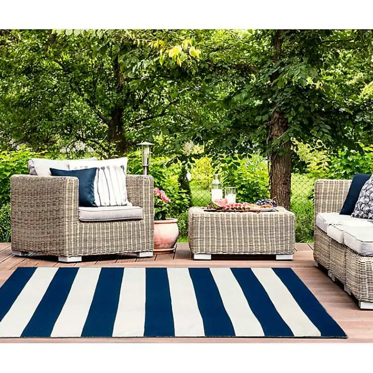 Kirklands Home Outdoor Rugs|Navy Cabana Stripe Indoor/Outdoor Area Rug, 3x5