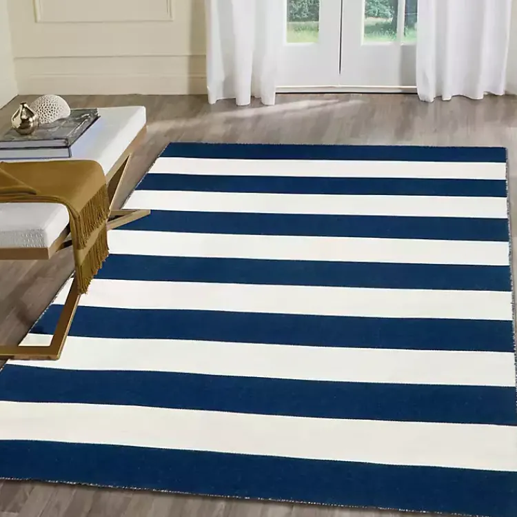 Kirklands Home Outdoor Rugs|Navy Cabana Stripe Indoor/Outdoor Area Rug, 5x7