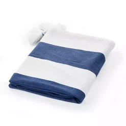 Outlet Navy Cabana Stripe Tassel Throw Blankets & Throws