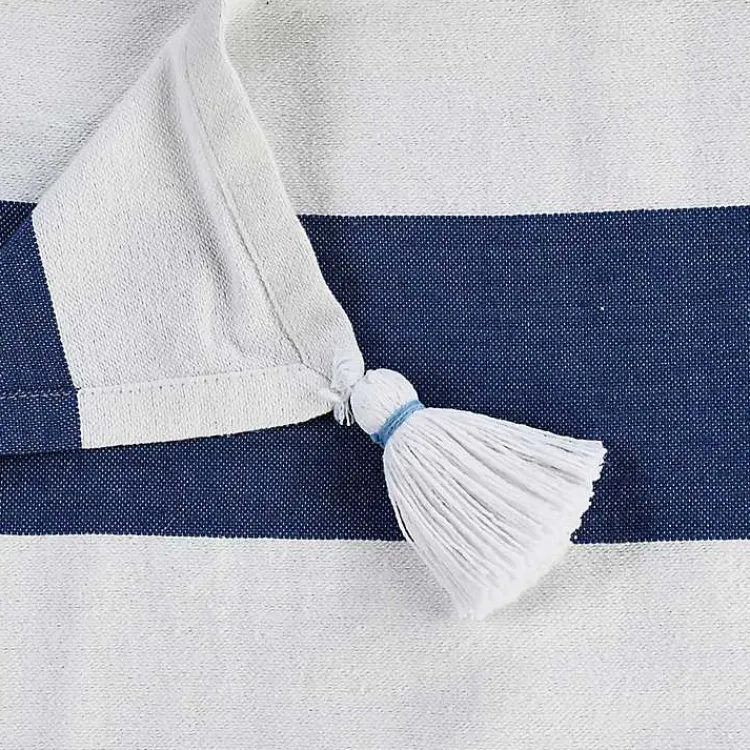 Outlet Navy Cabana Stripe Tassel Throw Blankets & Throws