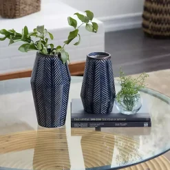 Best Navy Carved Chevron Ceramic Vases, Set of 2 Vases