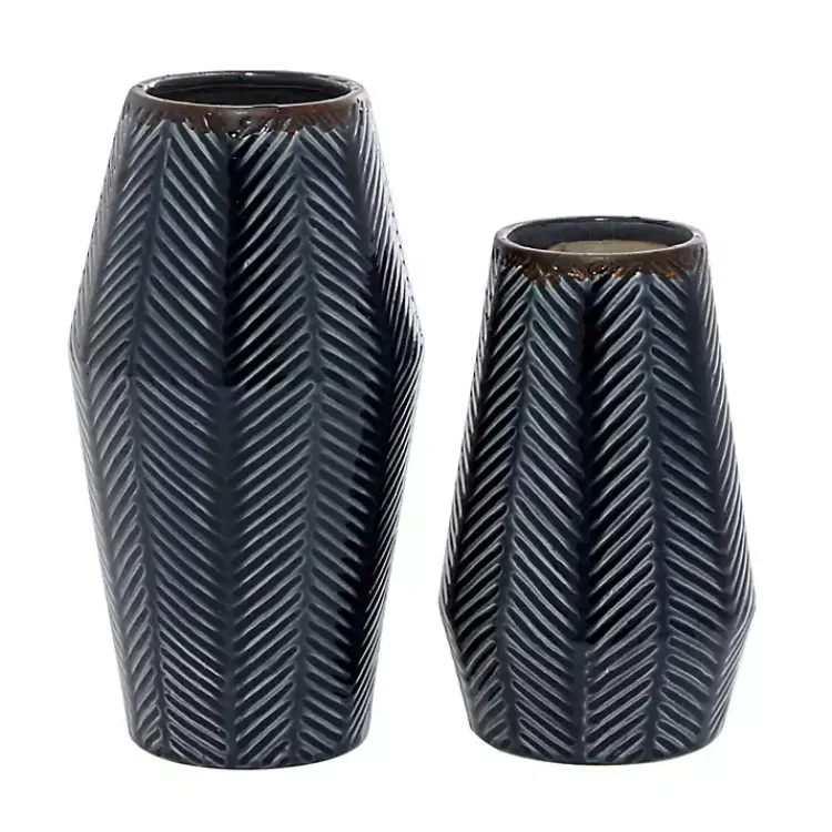 Best Navy Carved Chevron Ceramic Vases, Set of 2 Vases