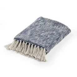 Online Navy Chambray Fringe Throw Blankets & Throws