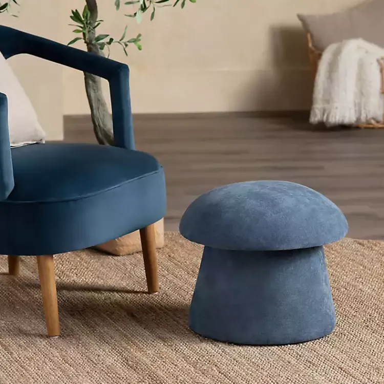 Kirklands Home Benches & Ottomans|Navy Chenille Mushroom Storage Ottoman Blue