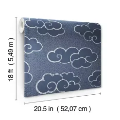Kirklands Home Wall Murals & Wallpaper|Navy Cloudy Skies Peel & Stick Wallpaper Blue