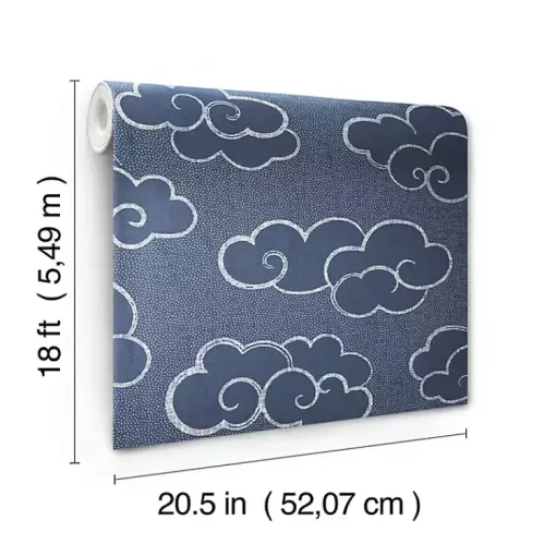 Kirklands Home Wall Murals & Wallpaper|Navy Cloudy Skies Peel & Stick Wallpaper Blue