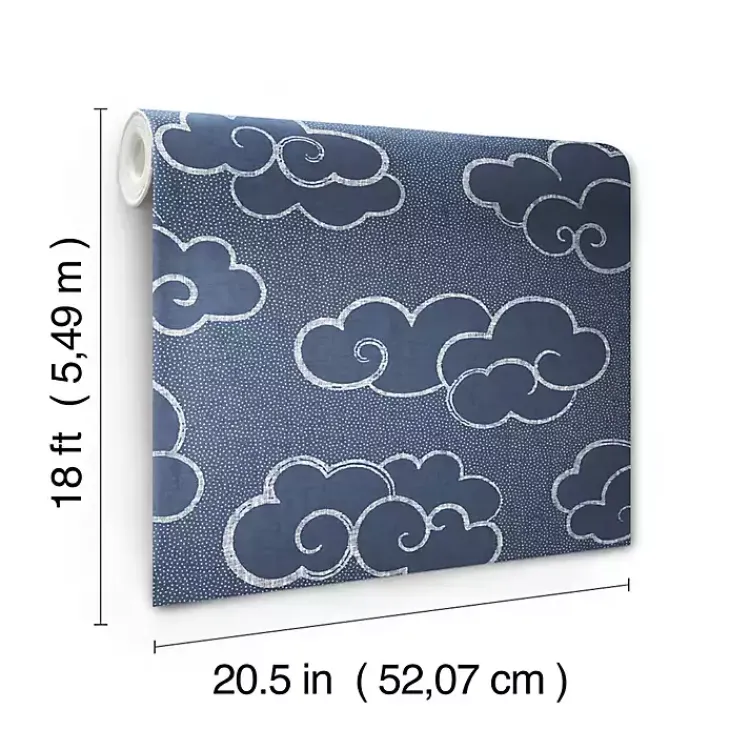 Kirklands Home Wall Murals & Wallpaper|Navy Cloudy Skies Peel & Stick Wallpaper Blue