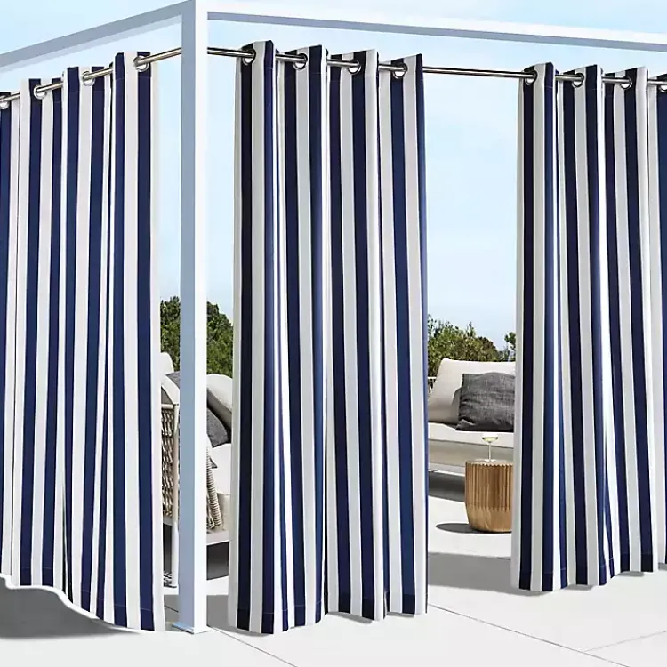 Kirklands Home Outdoor Curtains|Navy Coastal Stripe Outdoor Curtain Panel, 84 in.