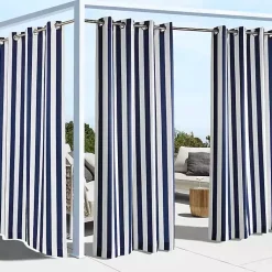 Kirklands Home Outdoor Curtains|Navy Coastal Stripe Outdoor Curtain Panel, 108 in.