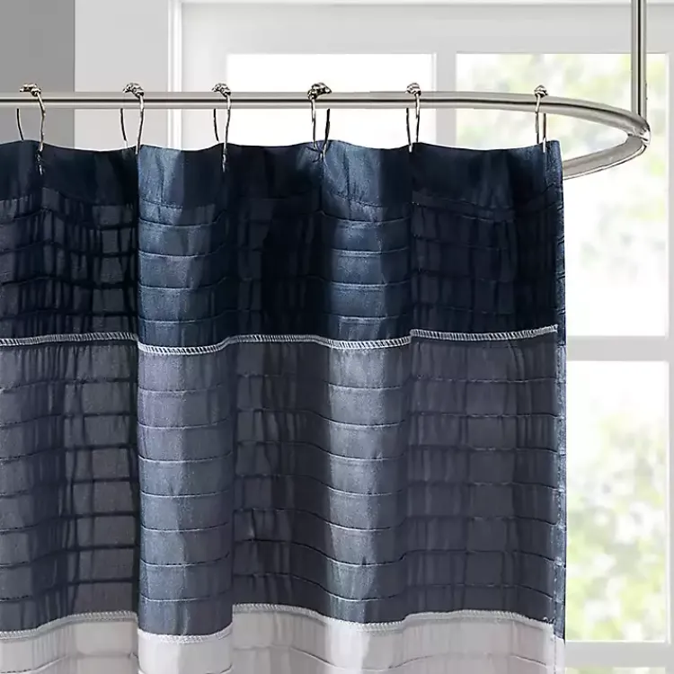 Kirklands Home Shower Curtains|Navy Colorblock Silky Shower Curtain Blue