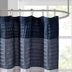 Kirklands Home Shower Curtains|Navy Colorblock Silky Shower Curtain Blue