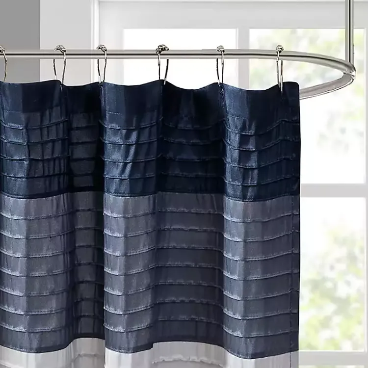Kirklands Home Shower Curtains|Navy Colorblock Silky Shower Curtain Blue