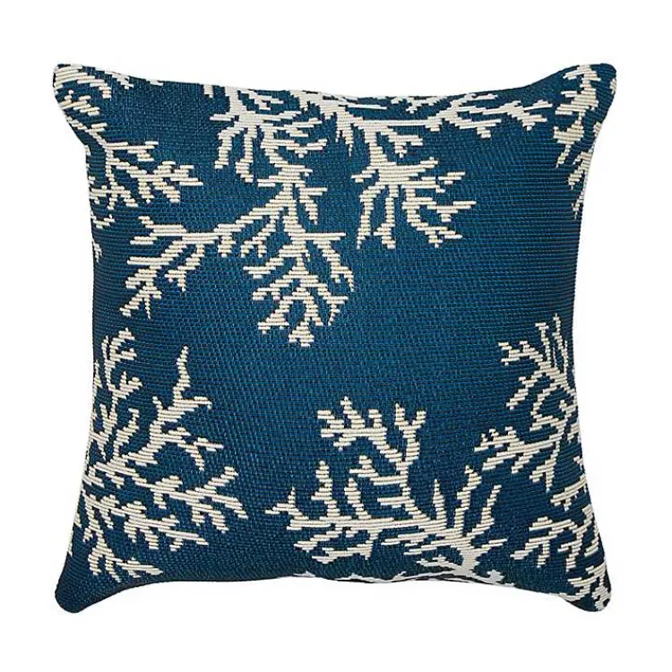 Kirklands Home Outdoor Cushions & Pillows|Navy Coral Woven Outdoor Throw Pillow