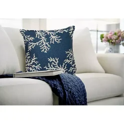 Kirklands Home Outdoor Cushions & Pillows|Navy Coral Woven Outdoor Throw Pillow