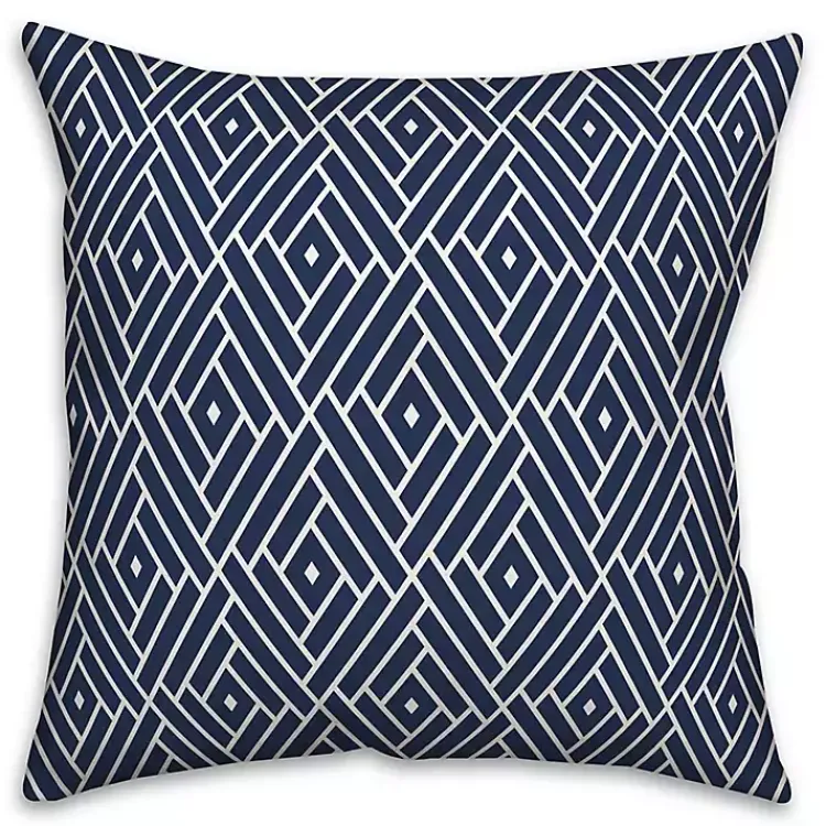 Kirklands Home Outdoor Cushions & Pillows|Navy Diamond Geo Outdoor Pillow Blue
