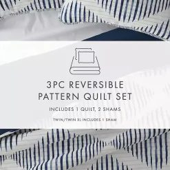 Kirklands Home Quilts|Navy Diamond Line Reversible 3-pc. Queen Quilt Set