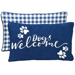 Kirklands Home Outdoor Cushions & Pillows|Navy Dogs Welcome Outdoor Lumbar Pillow