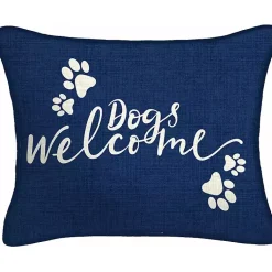 Kirklands Home Outdoor Cushions & Pillows|Navy Dogs Welcome Outdoor Lumbar Pillow