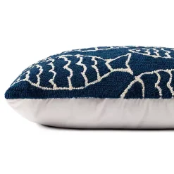 Kirklands Home Outdoor Cushions & Pillows|Navy Embroidered Fish Outdoor Lumbar Pillow