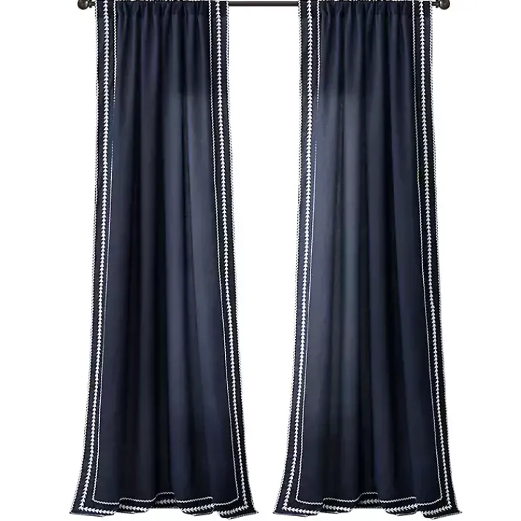 Kirklands Home Curtains & Drapes|Navy Embroidered Ric Rac Curtain Panel, 84 in. Blue