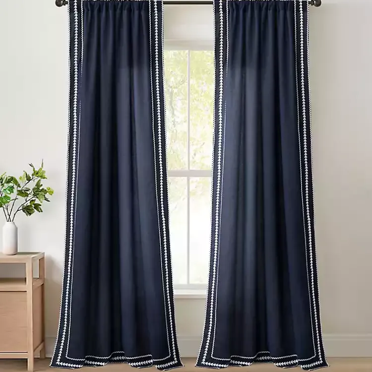 Kirklands Home Curtains & Drapes|Navy Embroidered Ric Rac Curtain Panel, 84 in. Blue