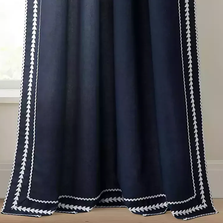 Kirklands Home Curtains & Drapes|Navy Embroidered Ric Rac Curtain Panel, 84 in. Blue