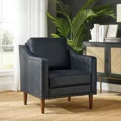 Kirklands Home Accent Chairs|Navy Faux Leather Bonita Accent Chair Blue
