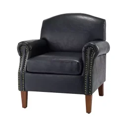 Kirklands Home Accent Chairs|Navy Faux Leather Nailhead Taylor Armchair Blue