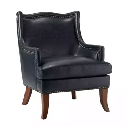 Kirklands Home Accent Chairs|Navy Faux Leather Wingback Accent Chair Blue