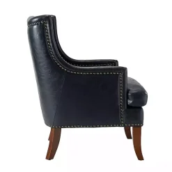 Kirklands Home Accent Chairs|Navy Faux Leather Wingback Accent Chair Blue