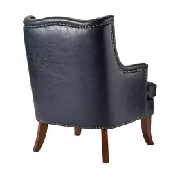 Kirklands Home Accent Chairs|Navy Faux Leather Wingback Accent Chair Blue