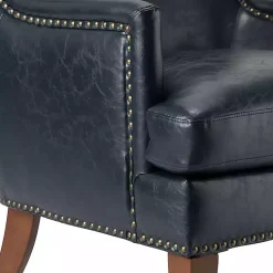 Kirklands Home Accent Chairs|Navy Faux Leather Wingback Accent Chair Blue