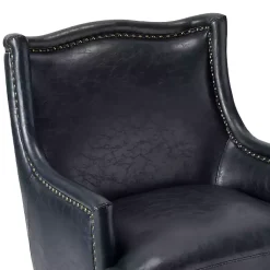 Kirklands Home Accent Chairs|Navy Faux Leather Wingback Accent Chair Blue