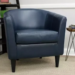 Kirklands Home Accent Chairs|Navy Faux Leather Winslow Accent Chair Blue