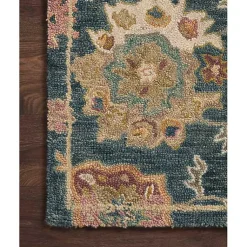 Kirklands Home Area Rugs|Navy Flora Motif Wool Area Rug, 5x8