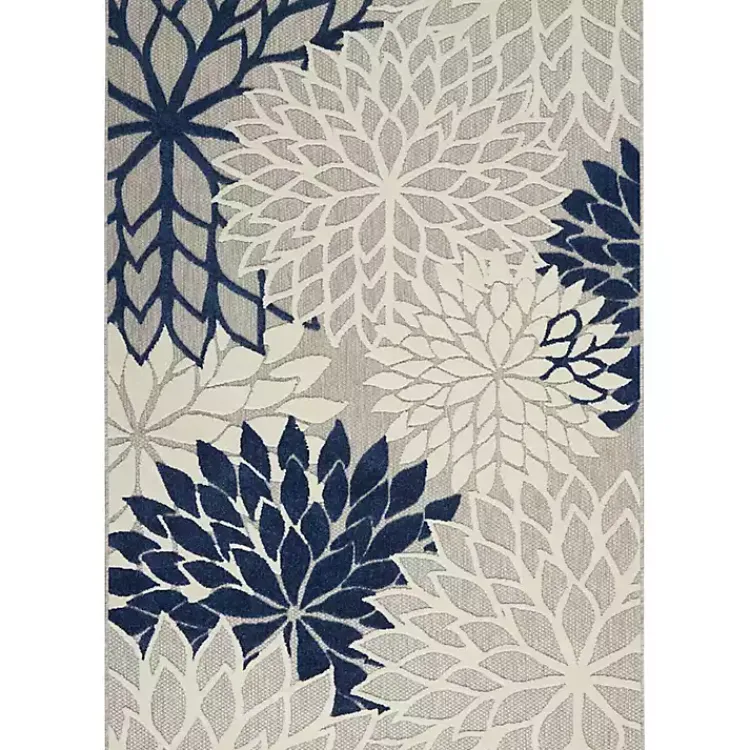 Kirklands Home Outdoor Rugs|Navy Floral Burst Outdoor Area Rug, 5x7