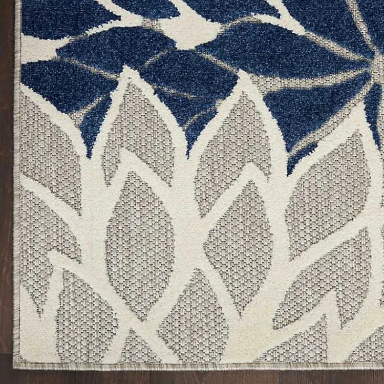Kirklands Home Outdoor Rugs|Navy Floral Burst Outdoor Area Rug, 5x7