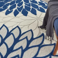 Kirklands Home Outdoor Rugs|Navy Floral Burst Round Outdoor Area Rug, 7x7