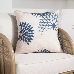 Kirklands Home Outdoor Cushions & Pillows|Navy Floral Chevron Outdoor Throw Pillow Blue