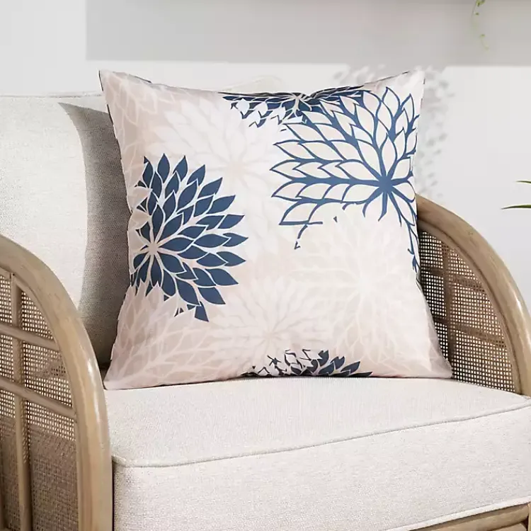 Kirklands Home Outdoor Cushions & Pillows|Navy Floral Chevron Outdoor Throw Pillow Blue