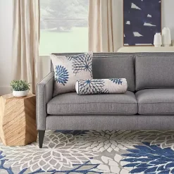 Kirklands Home Outdoor Cushions & Pillows|Navy Floral Chevron Outdoor Throw Pillow Blue