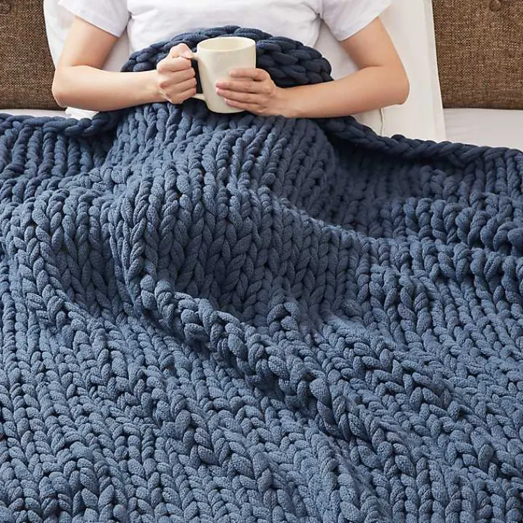 Outlet Navy Hand Made Chunky Double Knit Throw Blanket Blankets & Throws