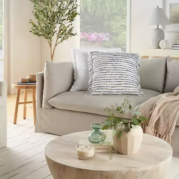 Clearance Navy Handstitched Stripes Throw Pillow Pillows