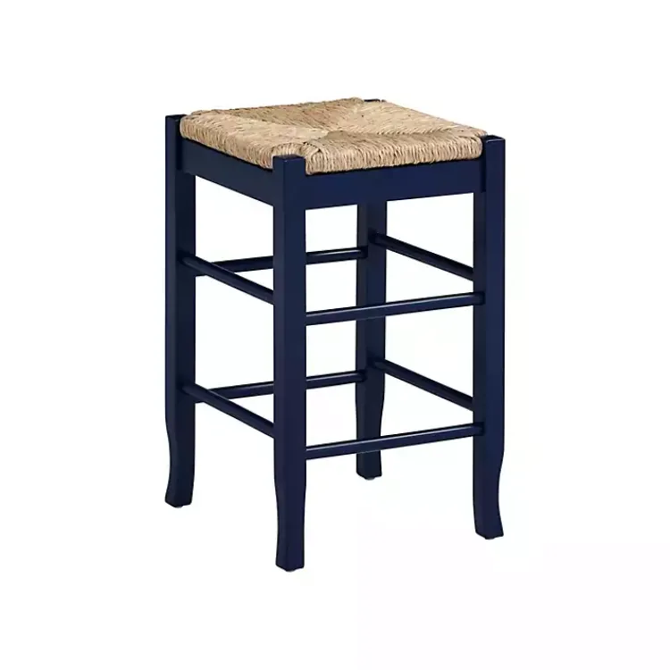 Kirklands Home Bar Stools & Counter Height Stools|Navy Handwoven Square Wooden Counter Stool Blue