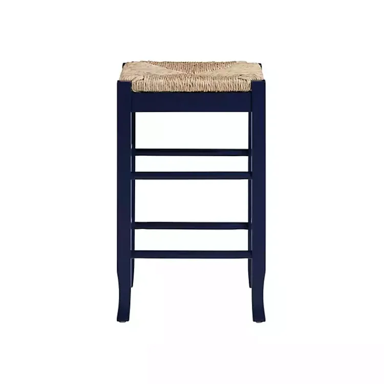 Kirklands Home Bar Stools & Counter Height Stools|Navy Handwoven Square Wooden Counter Stool Blue