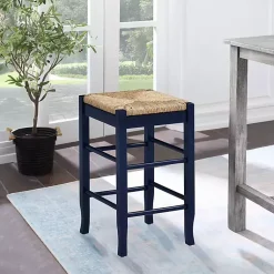Kirklands Home Bar Stools & Counter Height Stools|Navy Handwoven Square Wooden Counter Stool Blue