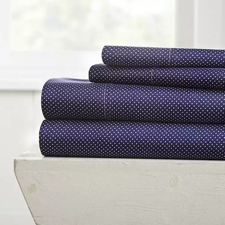 Kirklands Home Bed Sheets|Navy Hearts 4-pc. California King Sheet Set Blue