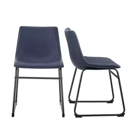 Kirklands Home Dining Chairs|Navy Leather Industrial Dining Chairs, Set of 2 Blue